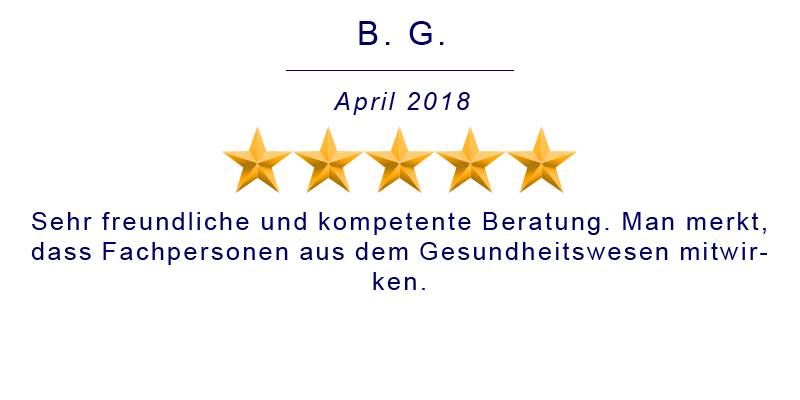 Sehr freundliche und kompetente Beratung. Man merkt, dass Fachpersonen aus dem Gesundheitswesen mitwirken.